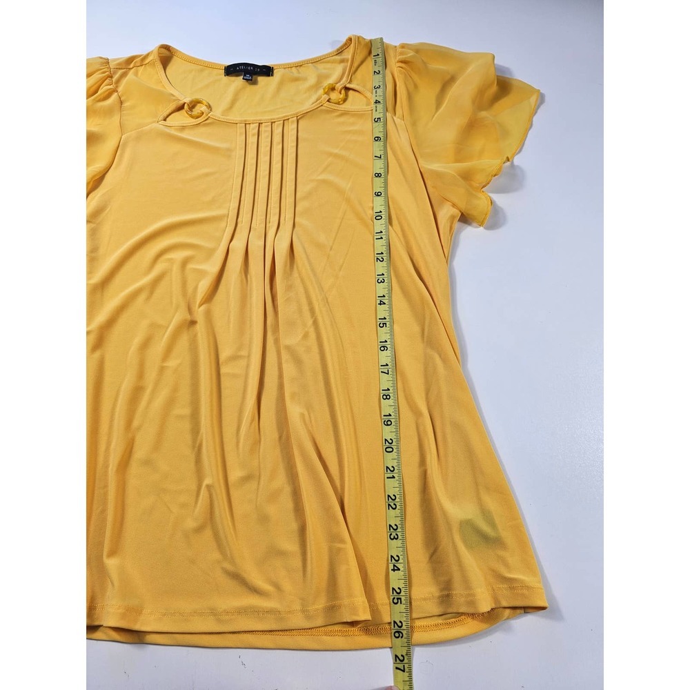 Atelier 29 bright yellow XL women's pleated front blouse EUC ^ - Picture 6 of 7